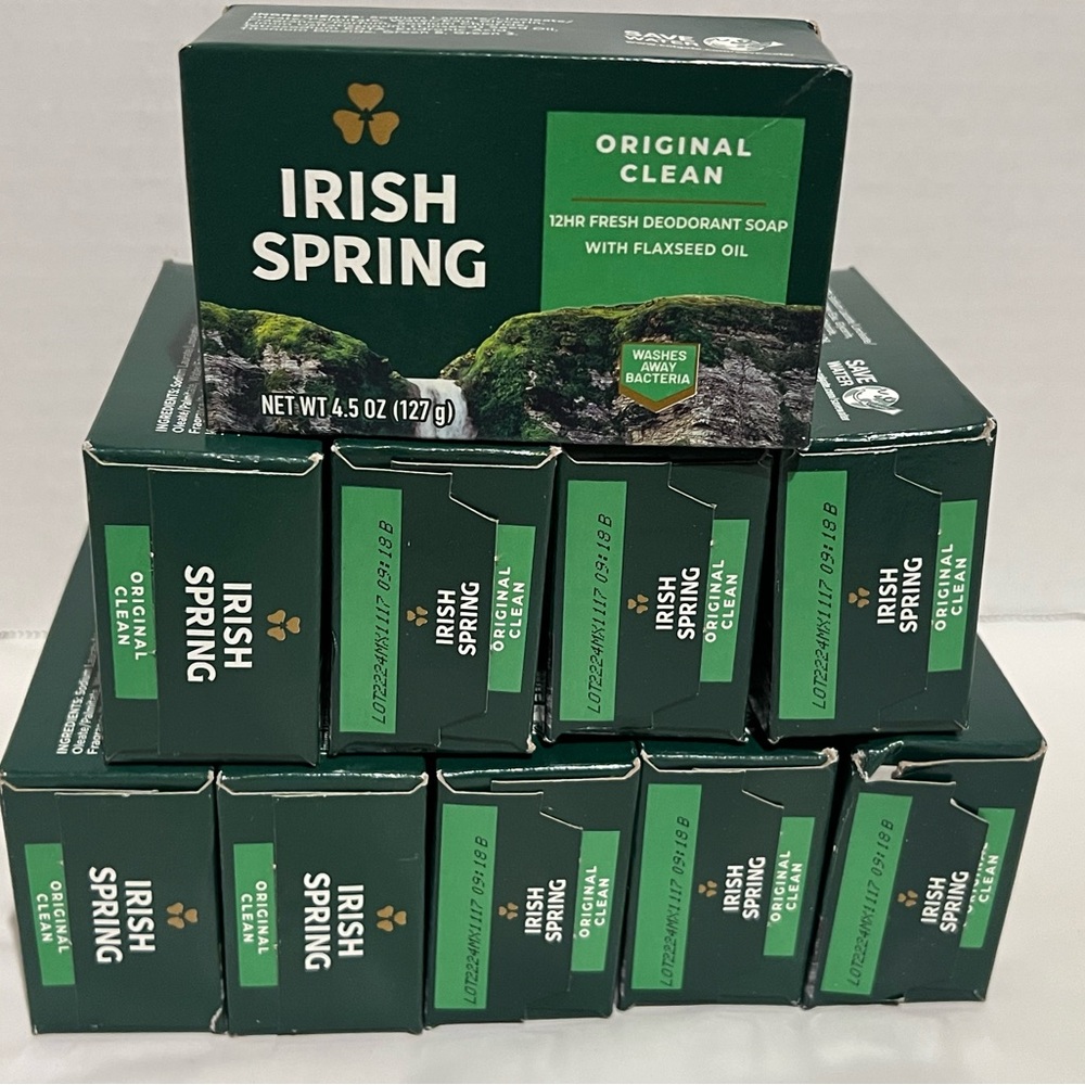 Irish Spring 10 NEW Boxes Bar Soap Original Clean 4.5 oz 12 Hour Deodorant Soap